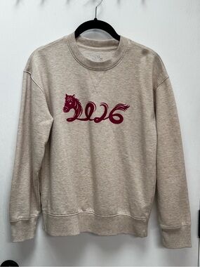 Time and Tru Natural Crewneck Sweatshirt with Maroon Horse Graphic